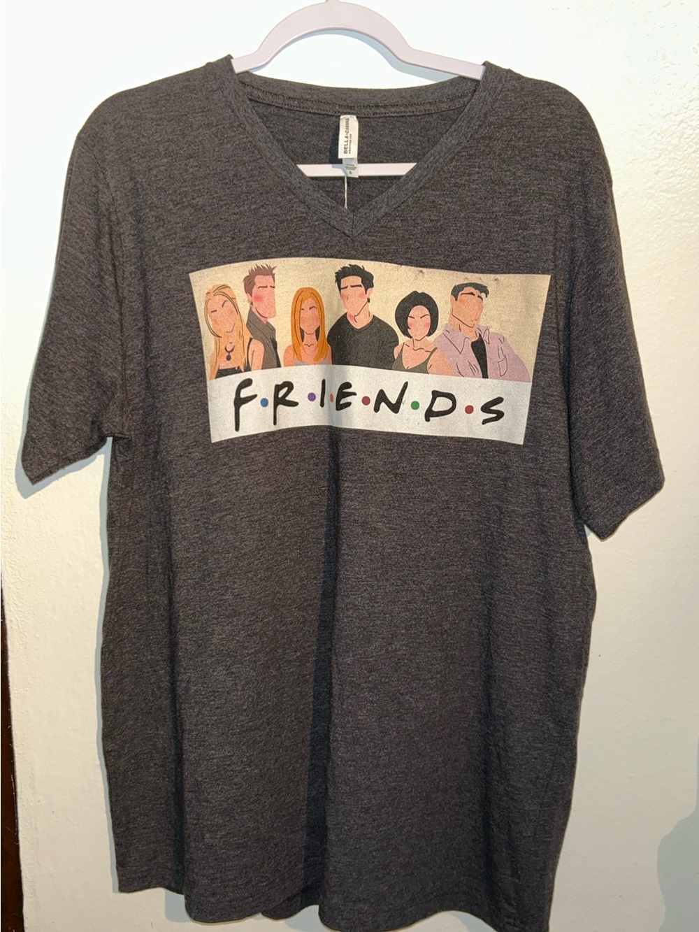 FRIENDS Dark Gray V-Neck Graphic Tee with Cast Illustration